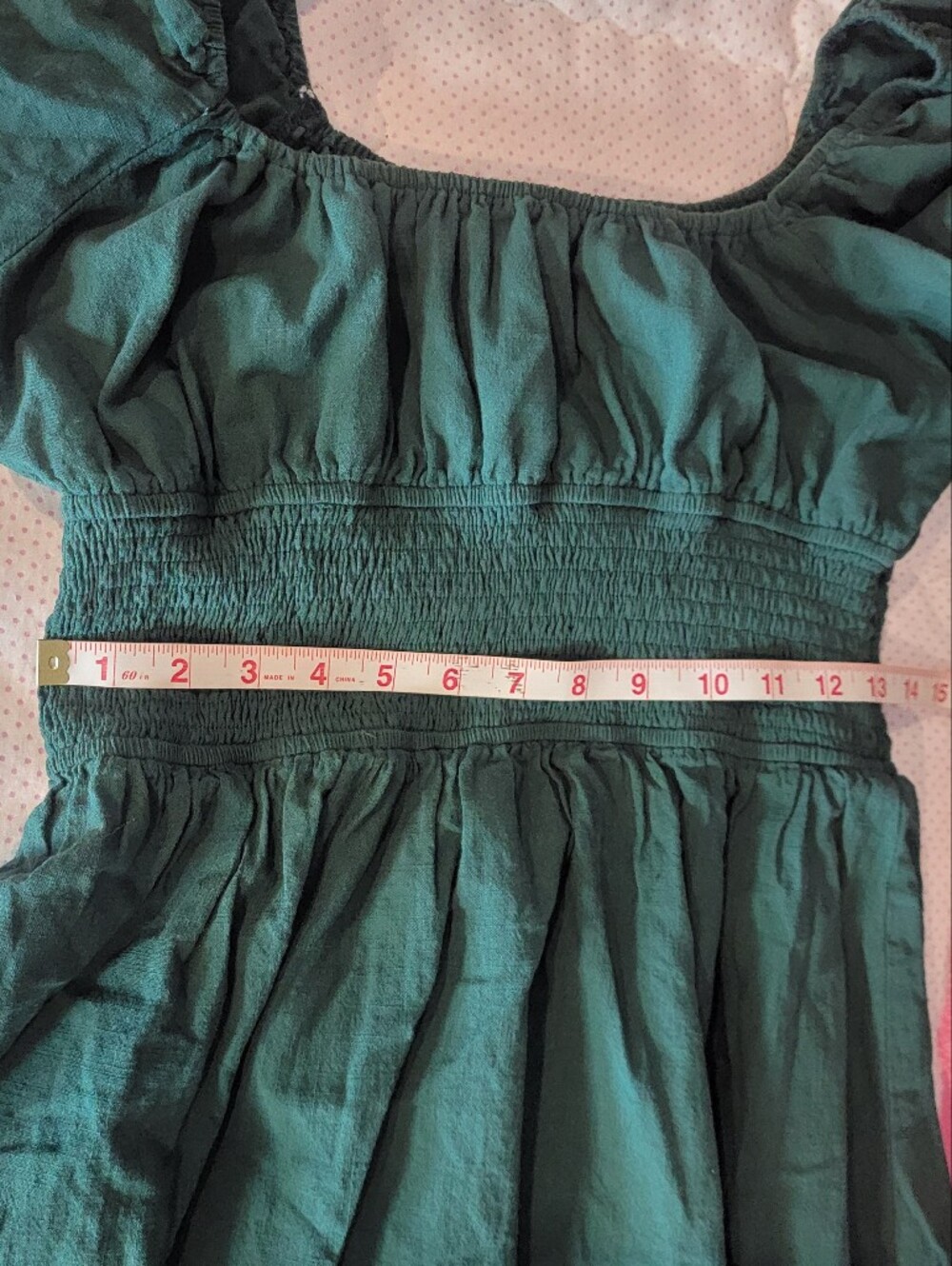 Illusory Green Smocked Waist Long Sleeve Mini Dress Size L Cottagecore Boho - Picture 6 of 12
